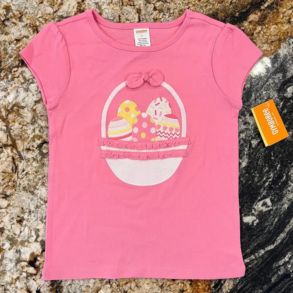 NWT Gymboree Pink W/Embroidered Easter Egg Basket Top
